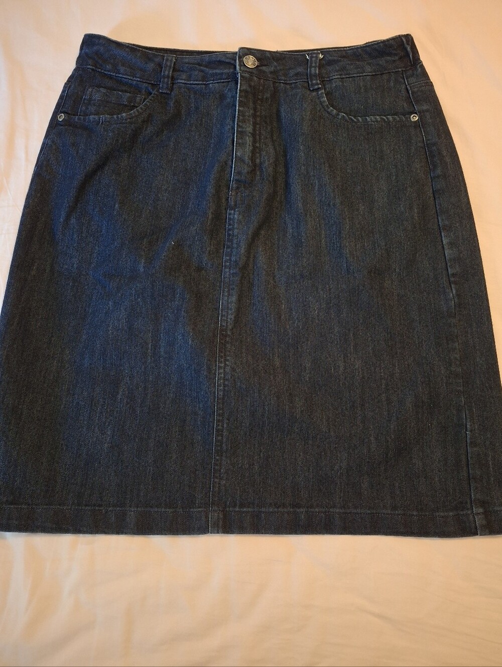 Basic Editions Dark Blue Denim Skirt with Front Button